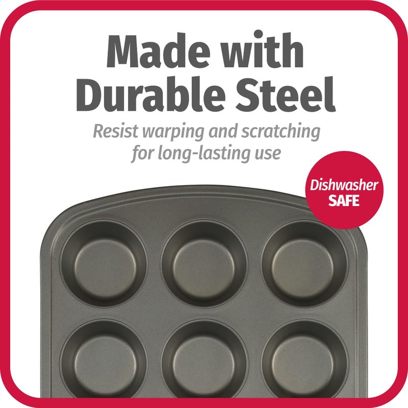 GoodCook Everyday Nonstick Steel Muffin Pan, 12 cup, Gray - Image 5